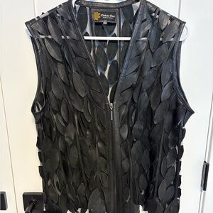 Black Dakota West Leather Leaf Vest